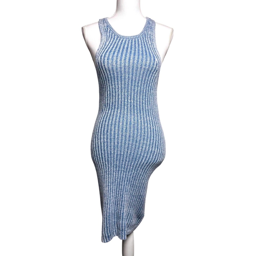 Urban Outfitters Y2K Blue White Ribbed Knit Sleeveless Bodycon Midi‎ Dress Large - Picture 6 of 15